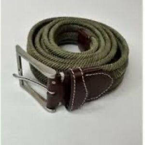 Tommy Bahama Green Herringbone Belt with brown leather trim size XL